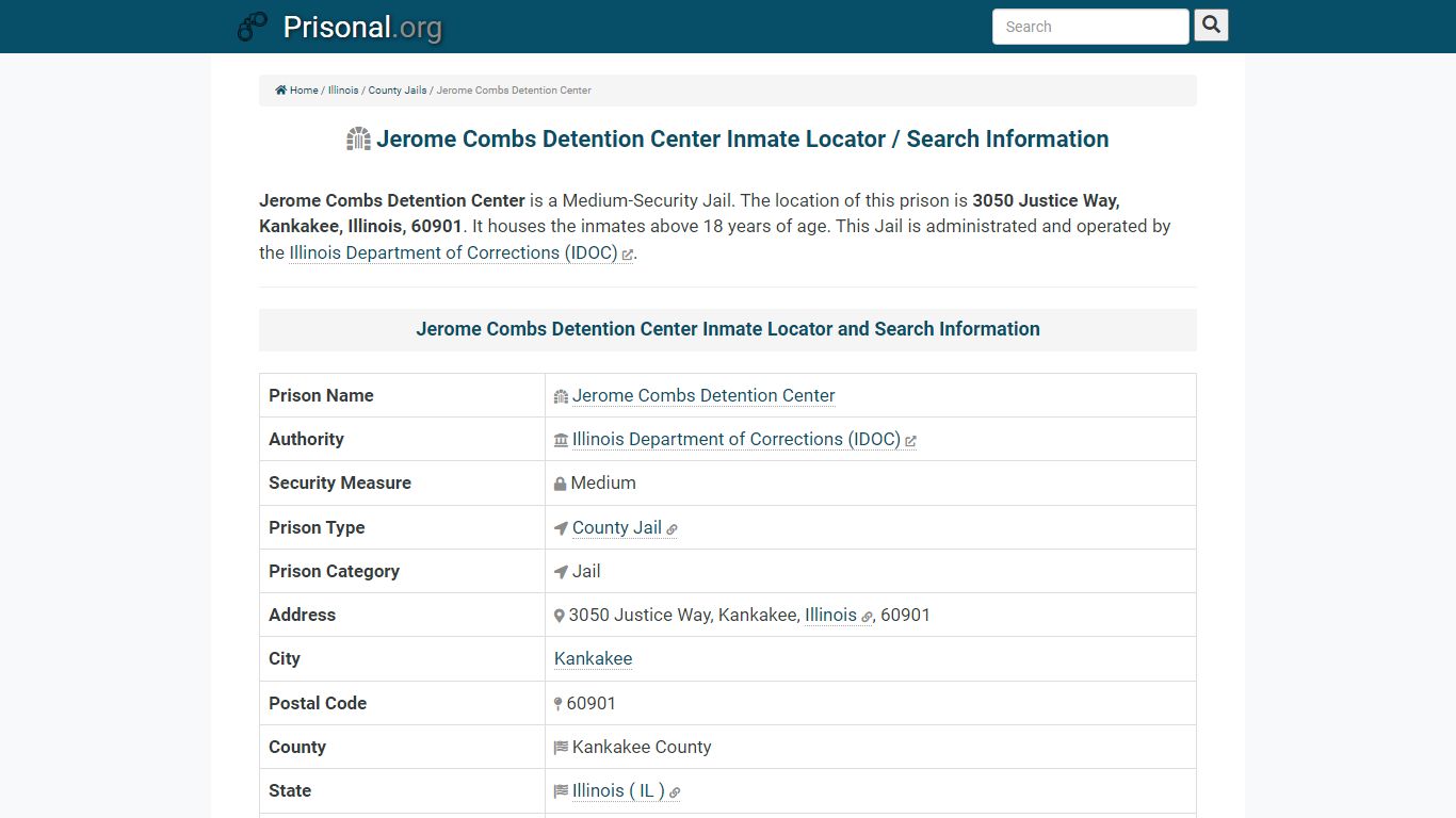 Jerome Combs Detention Center-Inmate Locator/Search Info ...