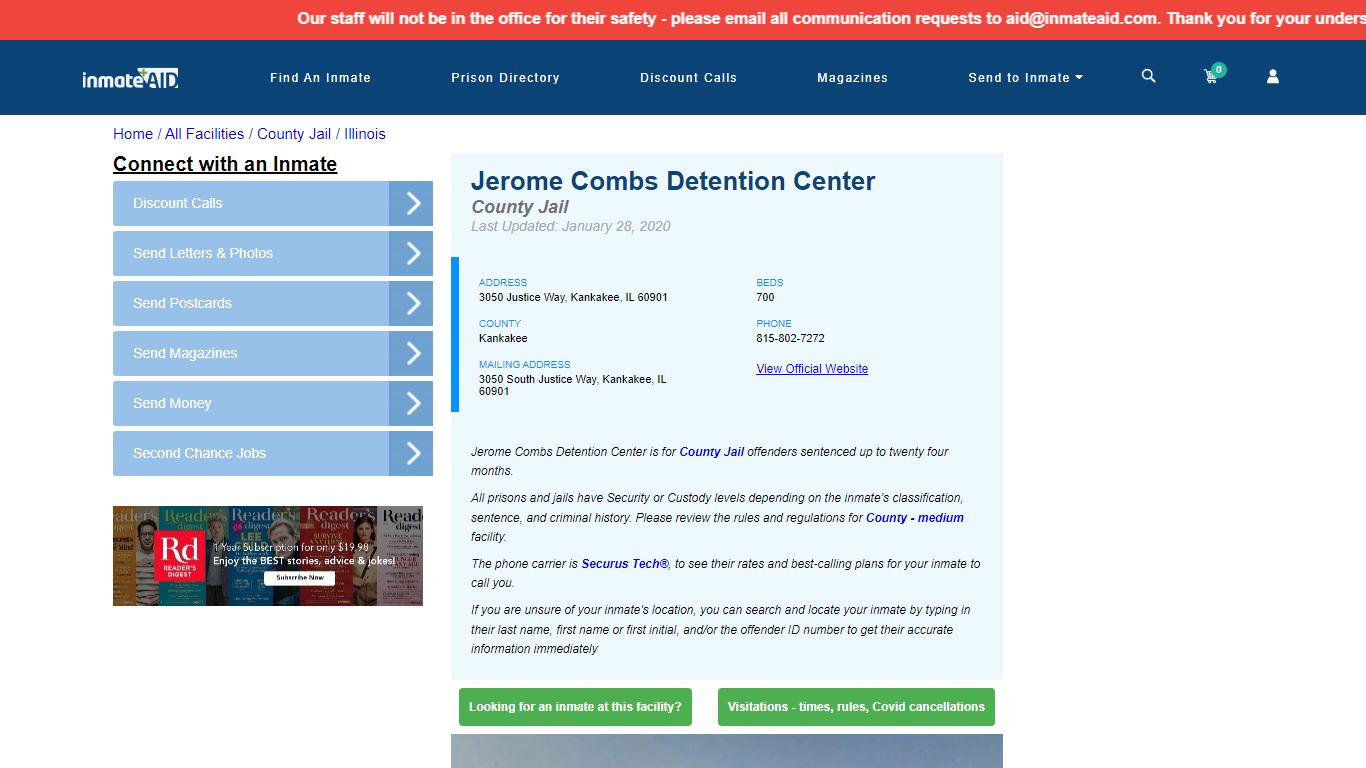 Jerome Combs Detention Center - Inmate Locator - Kankakee, IL